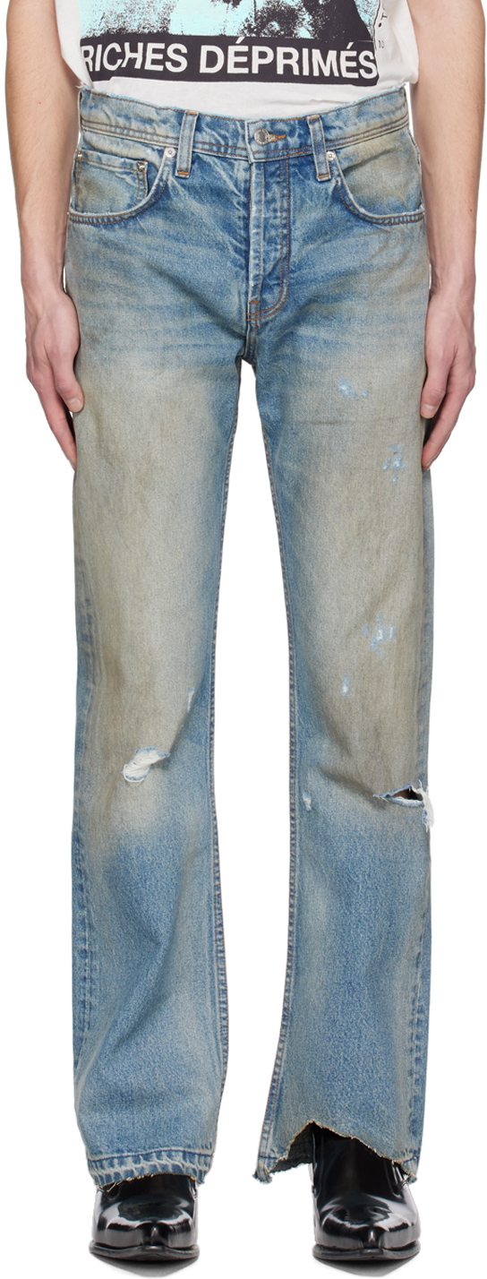 Enfants Riches Deprimes Blue Flared Jeans In Washed Indigo | ModeSens