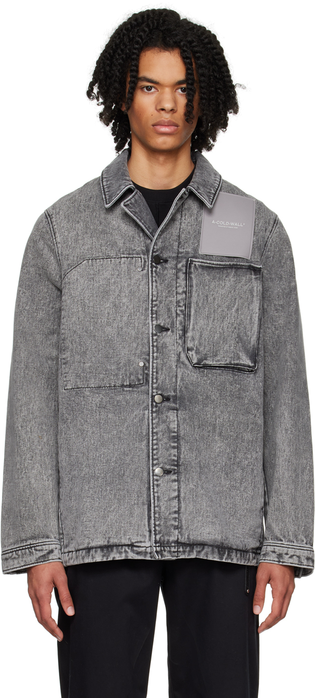 Shop A-cold-wall* Gray Faded Denim Jacket In Black/white