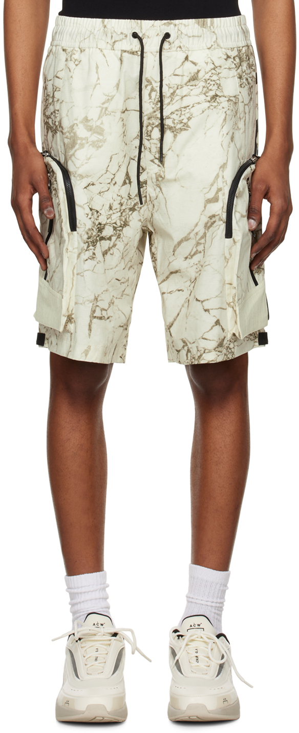 Shop A-cold-wall* Off-white Overset Tech Shorts In Marble Print