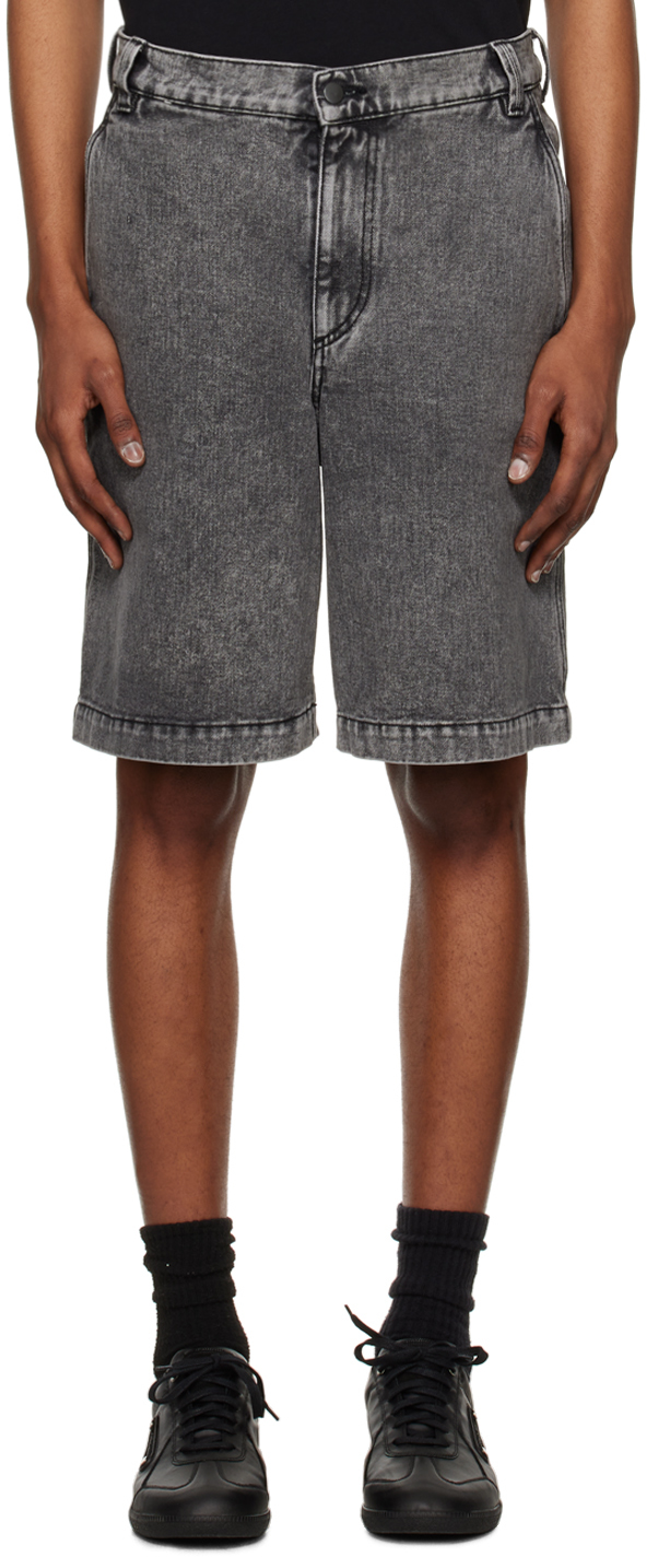A-cold-wall* Gray Faded Denim Shorts In Blackwhite