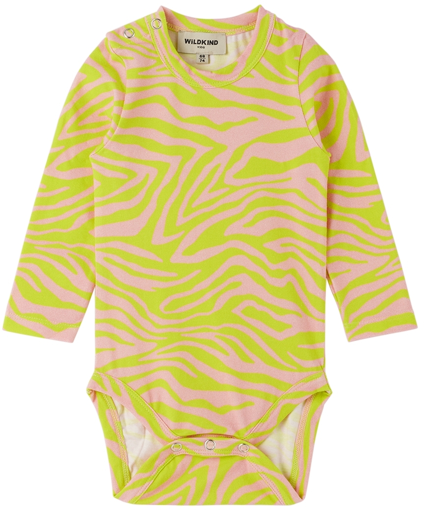 Wildkind Baby Pink & Green Lizzie Bodysuit In Zebra Lime/pink