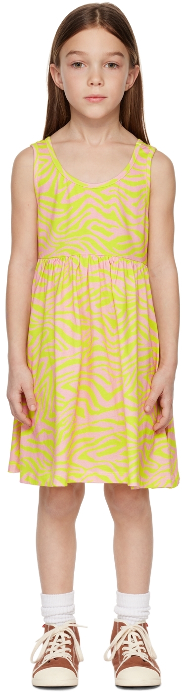 Wildkind Kids Yellow & Pink Rayssa Dress In Zebra Lime/pink