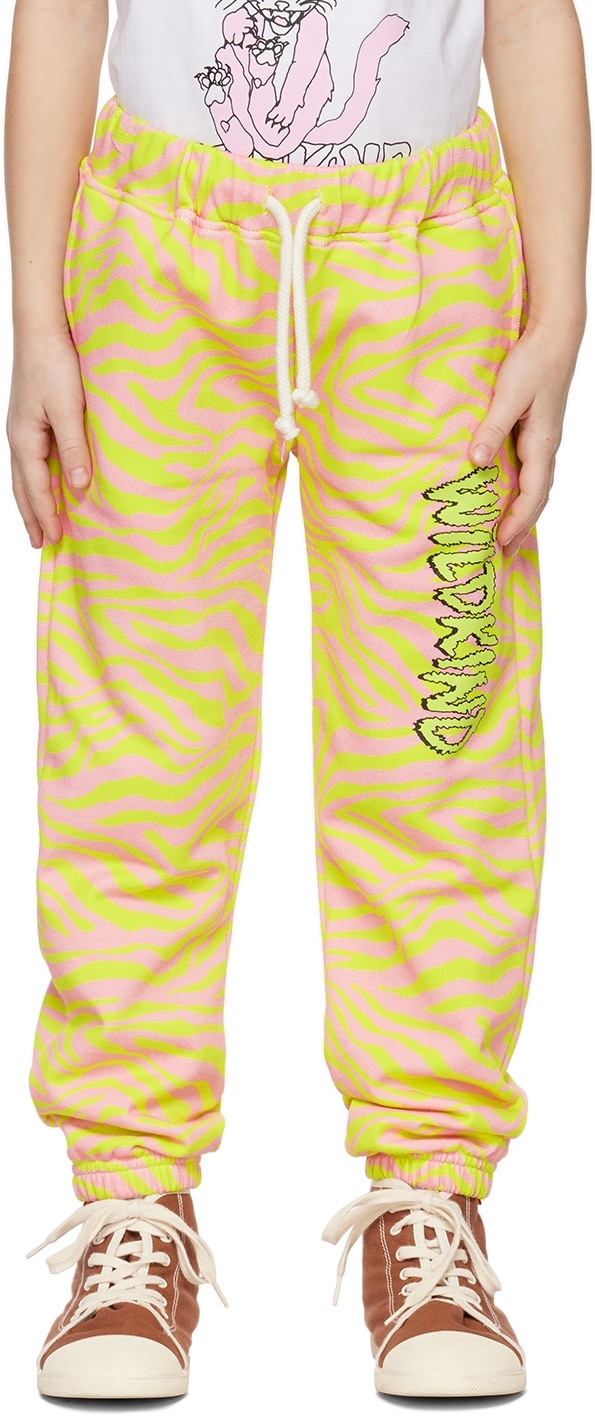 Wildkind Kids Yellow & Pink Geoff Lounge Pants In Zebra Lime/pink
