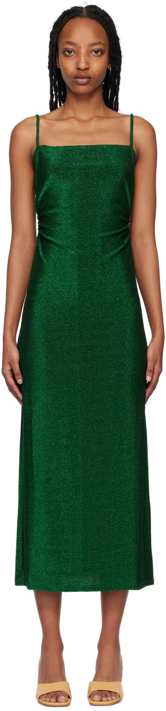 Reformation Breslin Metallic Stretch-jersey Maxi Dress In Emerald Sparkle