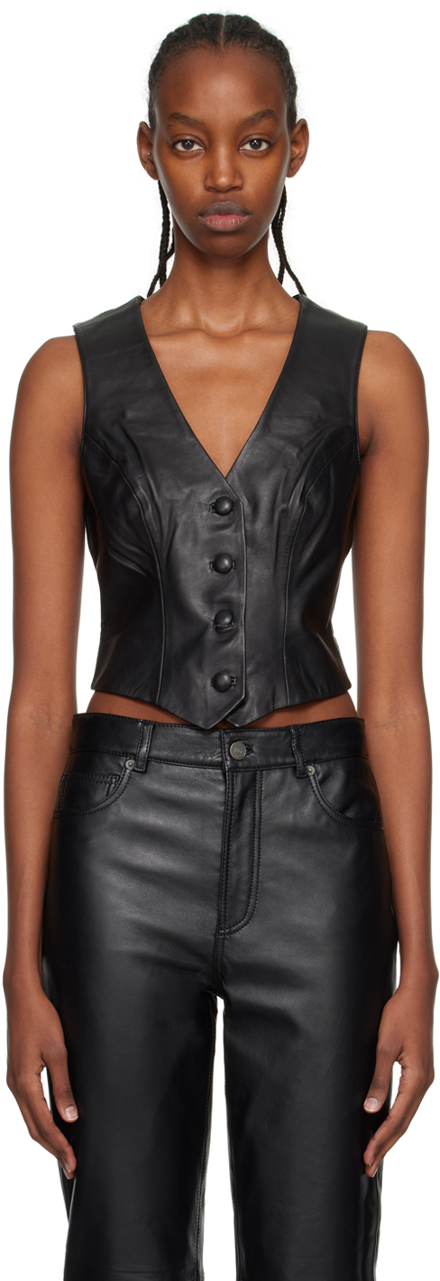 Reformation Black Veda Edition Lisa Leather Vest
