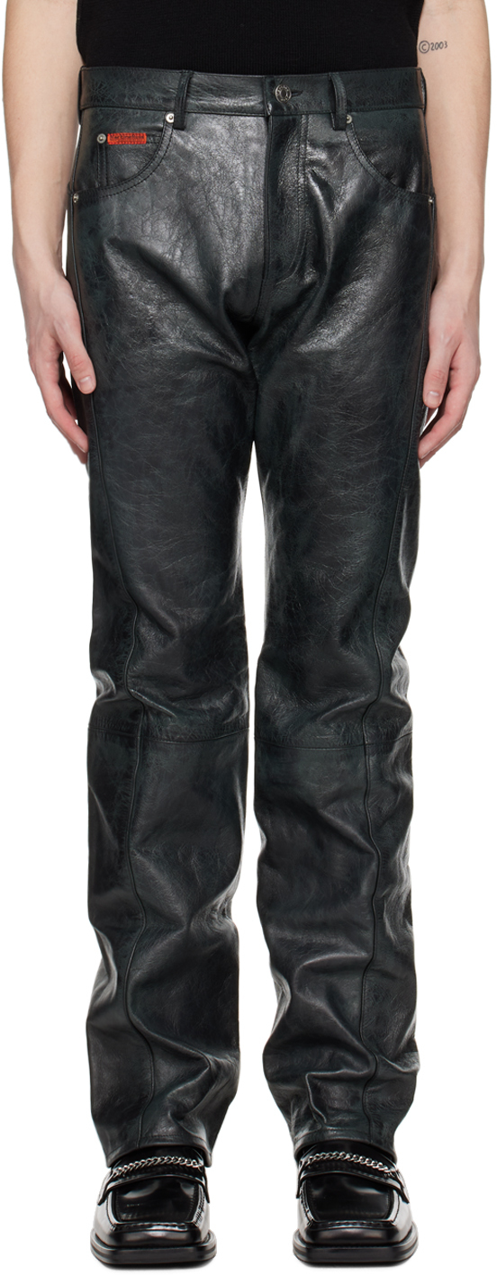 MARTINE ROSE BLACK TWISTED SEAM LEATHER PANTS