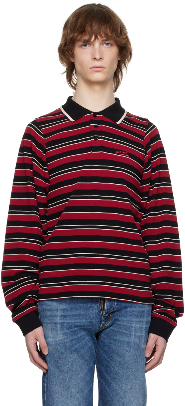 Martine Rose Red And Black Stripe Print Polo Shirt