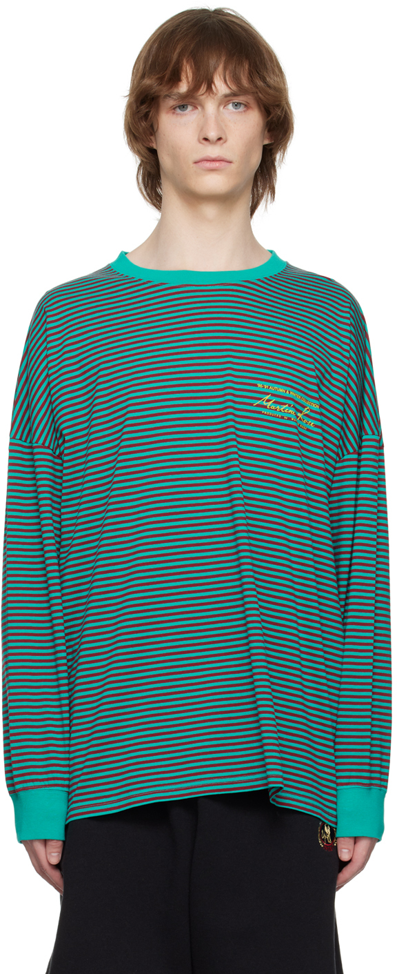 Martine Rose Burgundy & Green Striped Long Sleeve T-Shirt