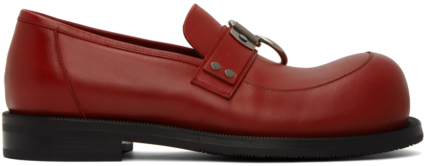 Martine Rose Bulb-toe Ring Leather Loafers In Red