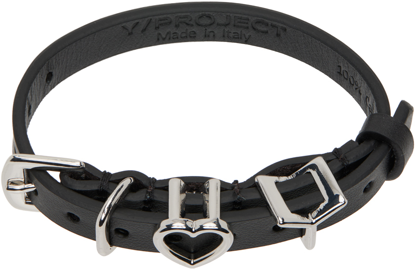 Y/project Y Heart Leather Bracelet In Black | ModeSens