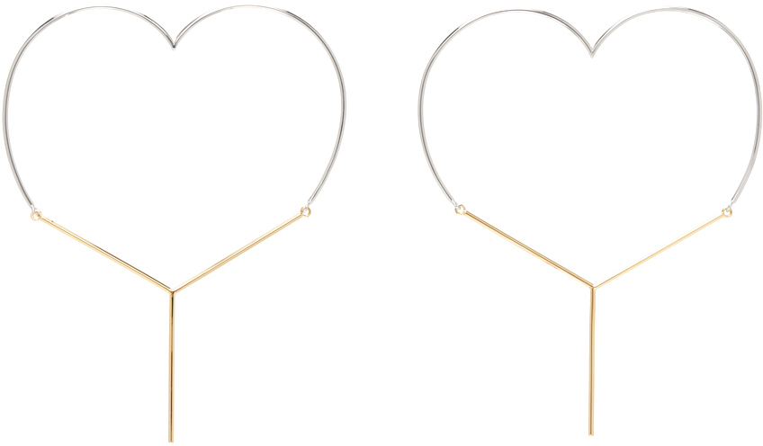 Y/project Gold & Silver Maxi 'y' Heart Earrings In Gold/silver