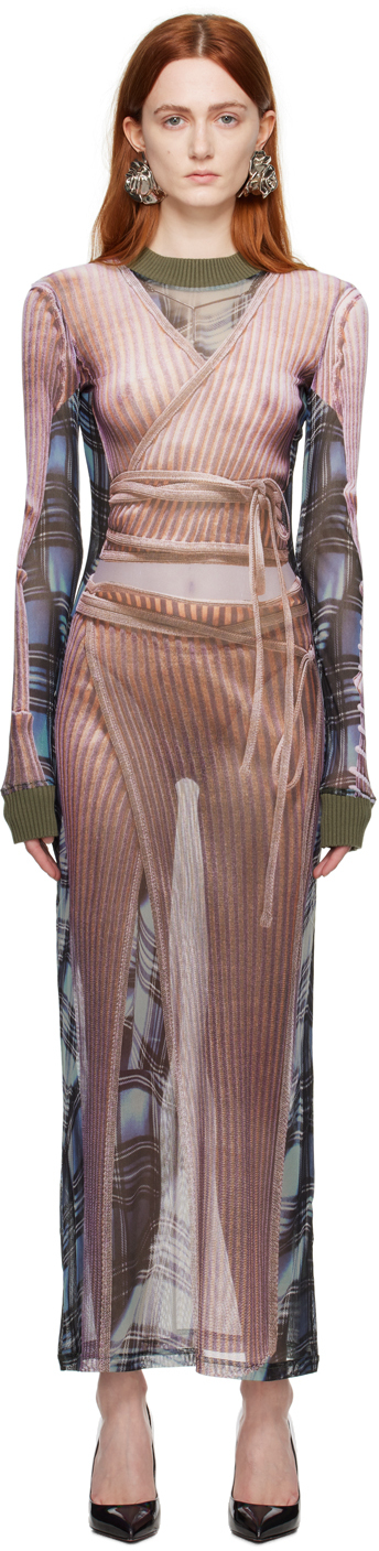 Y/project Pink Jean Paul Gaultier Edition Trompe L'oeil Maxi Dress In Light Pink/grey