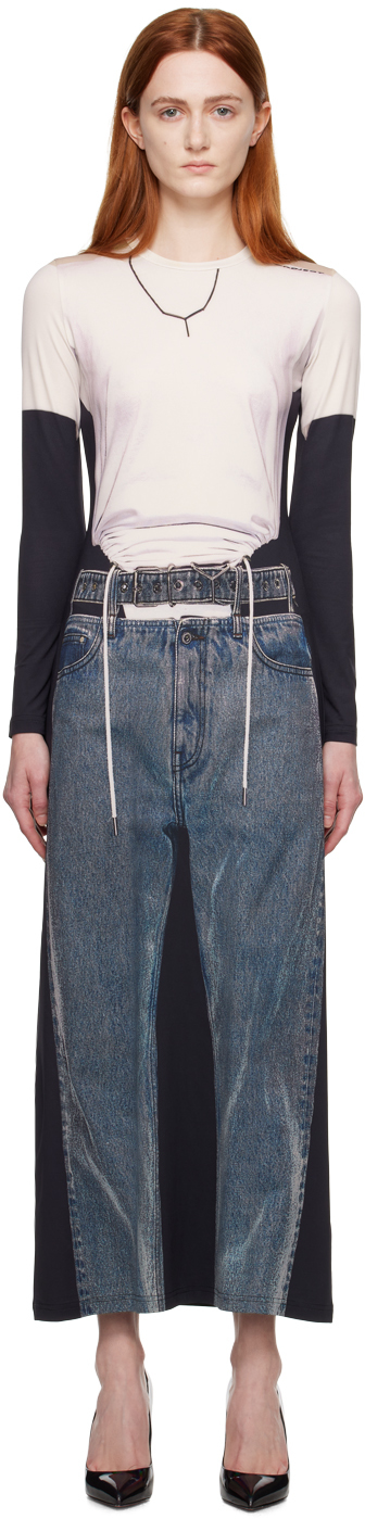Y/project White & Navy Jean Paul Gaultier Edition Trompe L'oeil Maxi Dress In Black/navy/white