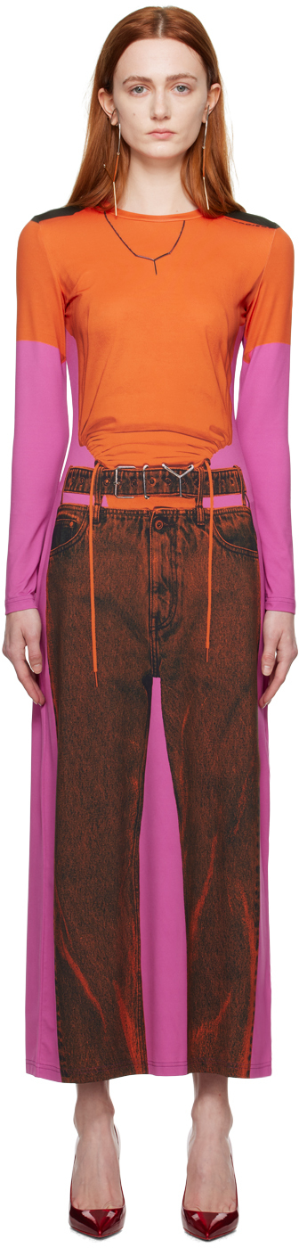 Y/project Orange & Pink Jean Paul Gaultier Edition Trompe L'oeil Maxi Dress