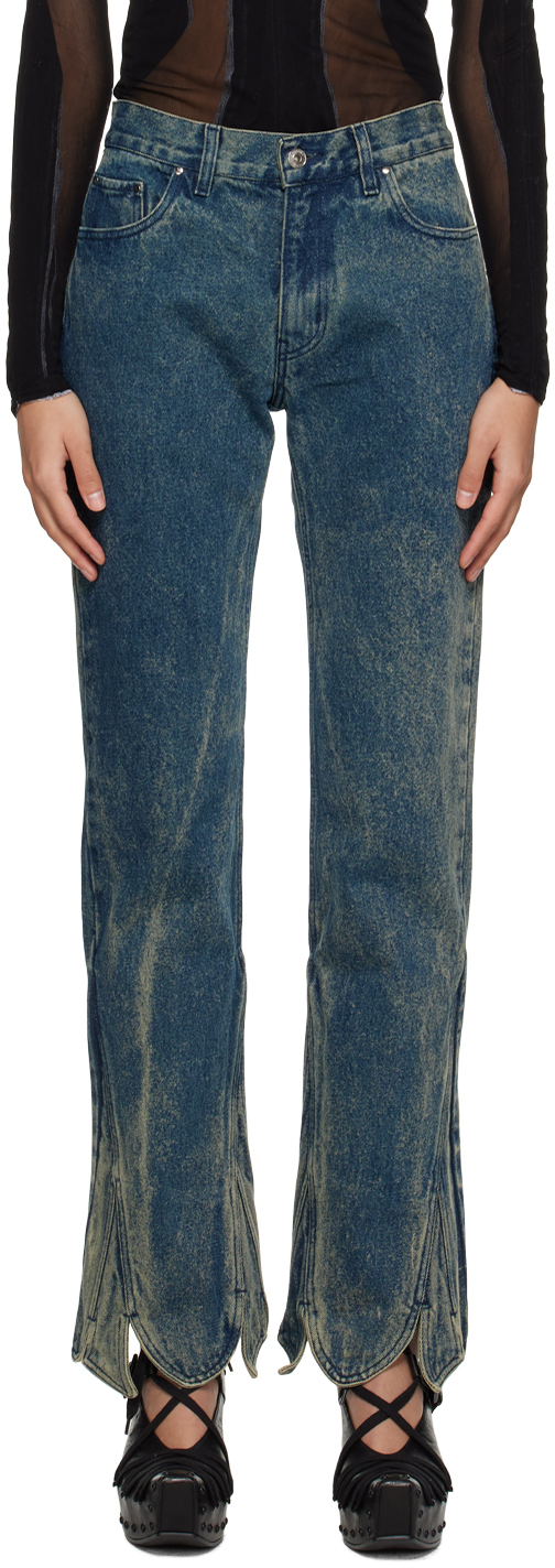 Y/project Slim-fit Stonewashed Jeans In Blue