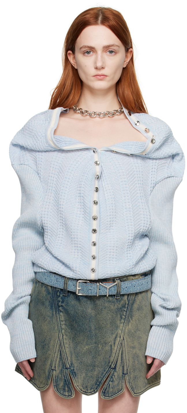 Shop Y/project Blue Classic Ruffle Necklace Cardigan In Light Blue