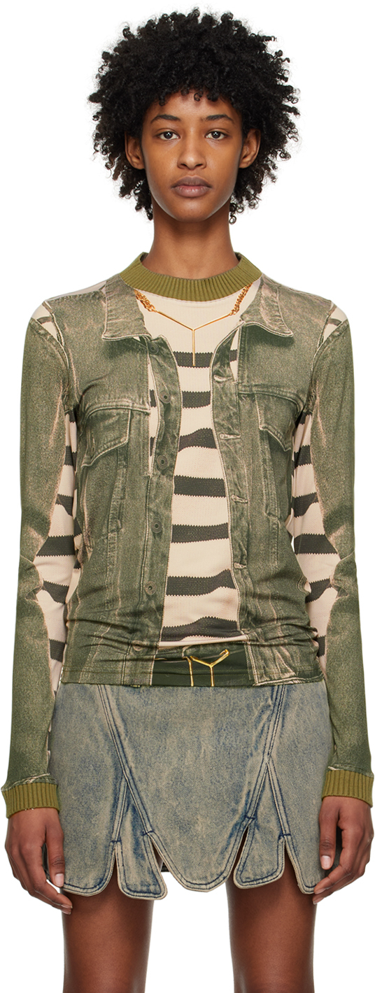 Khaki Jean Paul Gaultier Edition Trompe L'Oeil Denim Jacket T