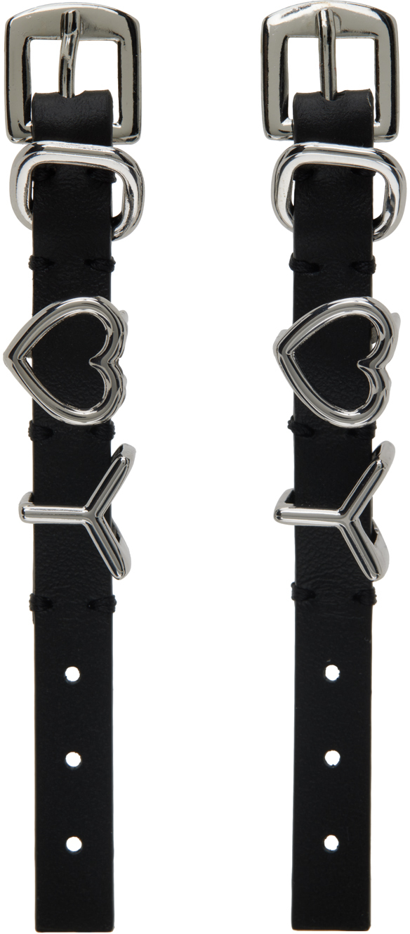 Y/Project: Black & Silver Y Heart Belt Earrings | SSENSE Canada