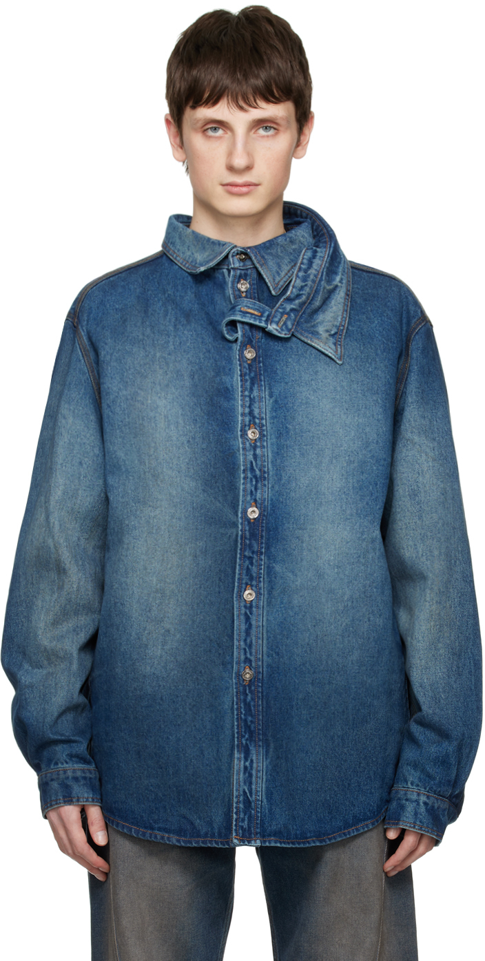 Y/project Blue Double Collar Denim Jacket | ModeSens