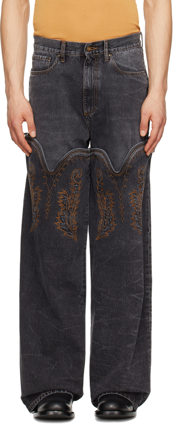 Y/Project: Black Classic Cowboy Cuff Jeans | SSENSE