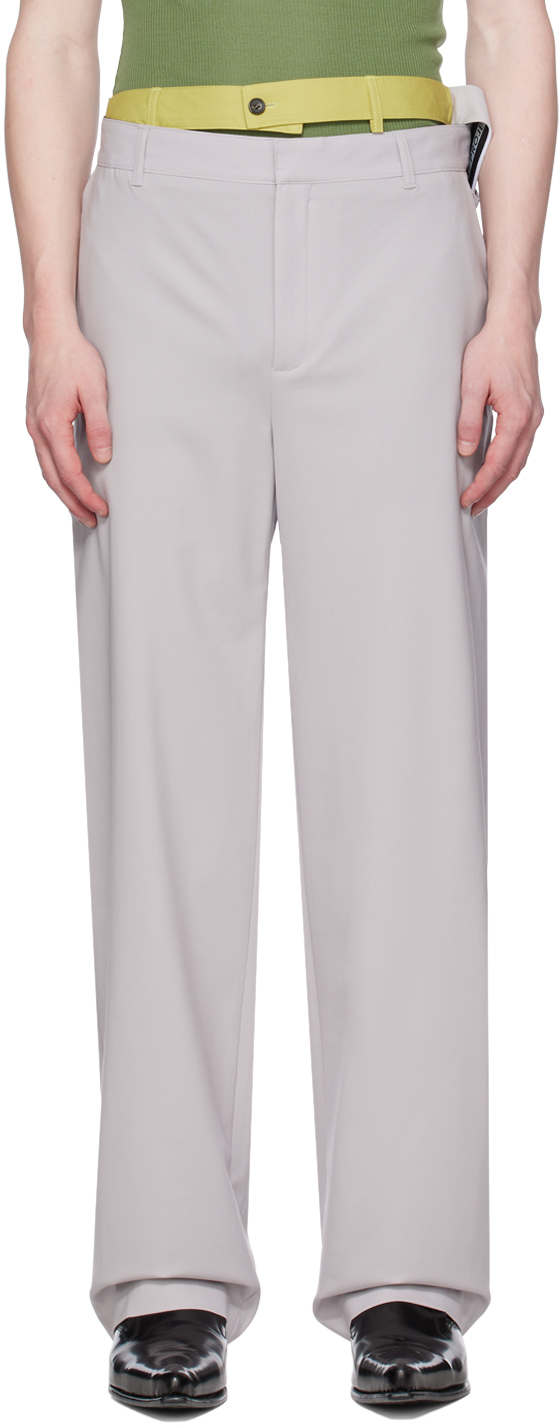 Y/project Gray Multi Waistband Trousers In White Yellow