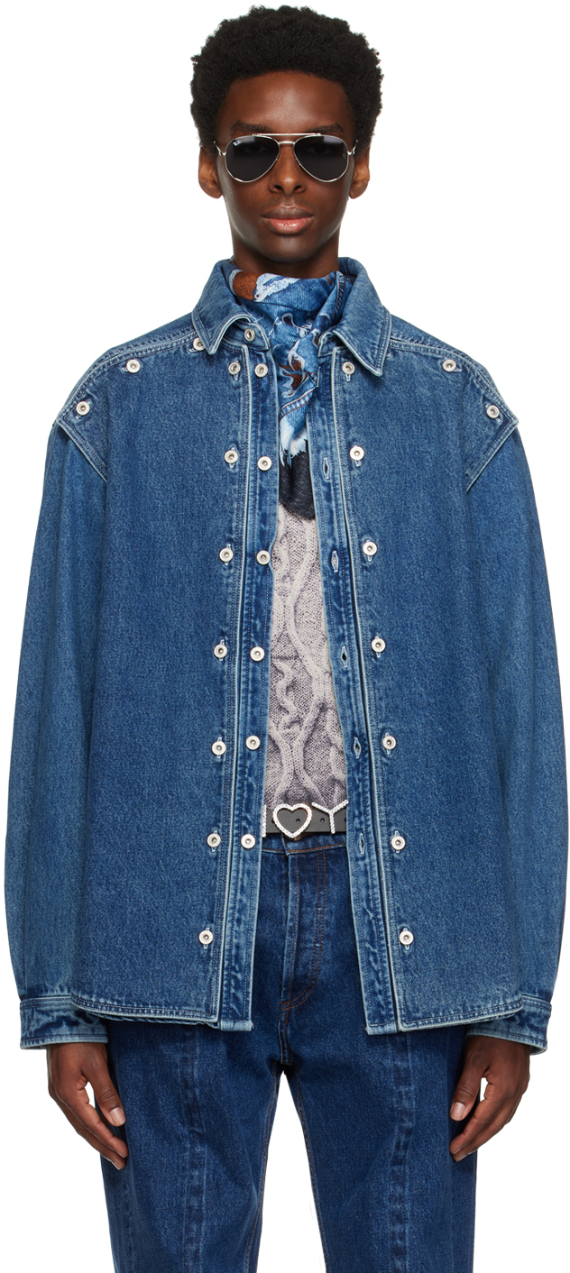 Y/project Buttoned-panel Organic Denim Shirt In Blue