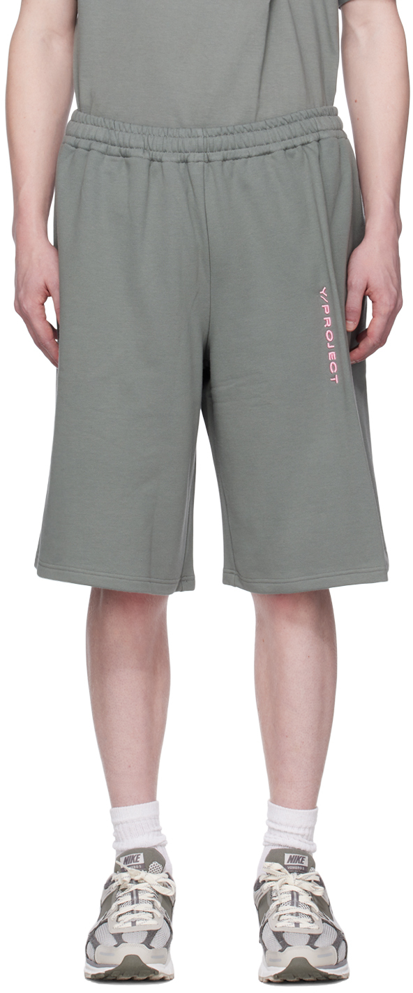 Y/project Gray Pinched Shorts In Green