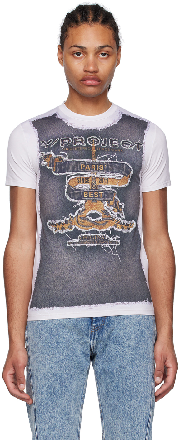 Shop Y/project Gray & Off-white Jean Paul Gaultier Edition 'paris' Best' T-shirt In Taupe/navy