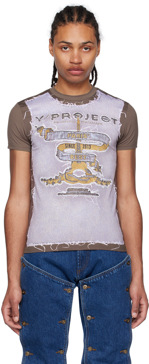 Shop Y/project Brown Jean Paul Gaultier Edition 'paris' Best' T-shirt In Brown/ice Blue