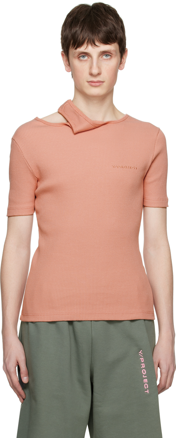 Y/project Pink Double Collar T-shirt In Peach