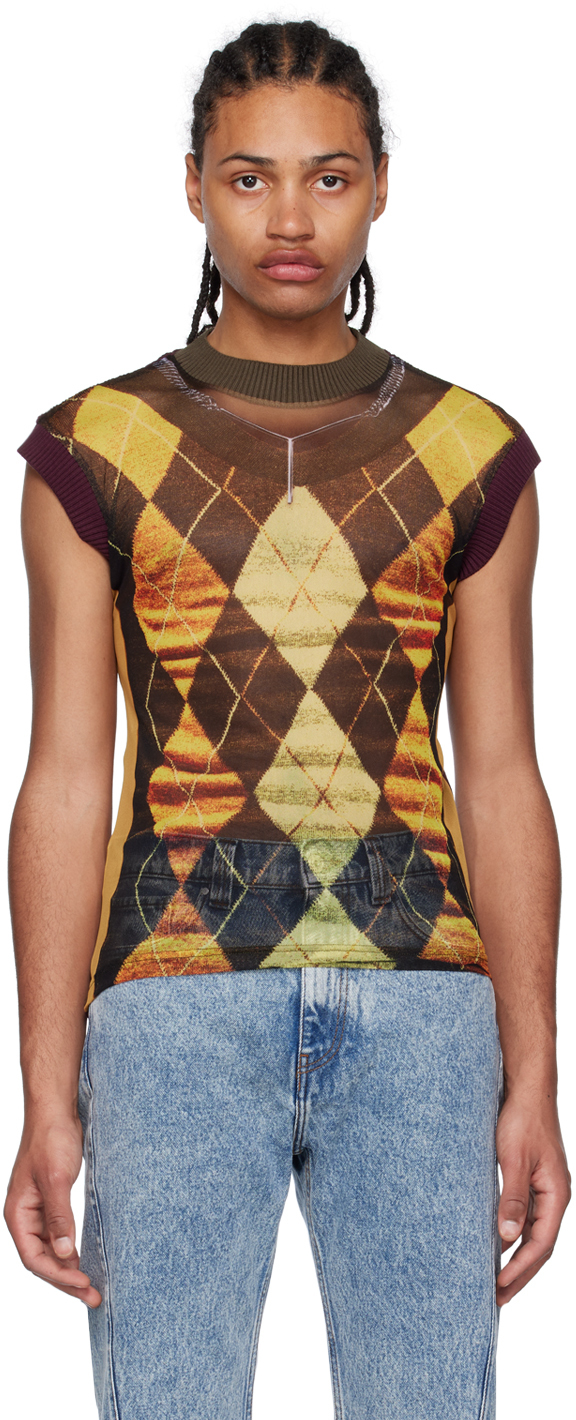 Y/PROJECT YELLOW & BURGUNDY JEAN PAUL GAULTIER EDITION TANK TOP