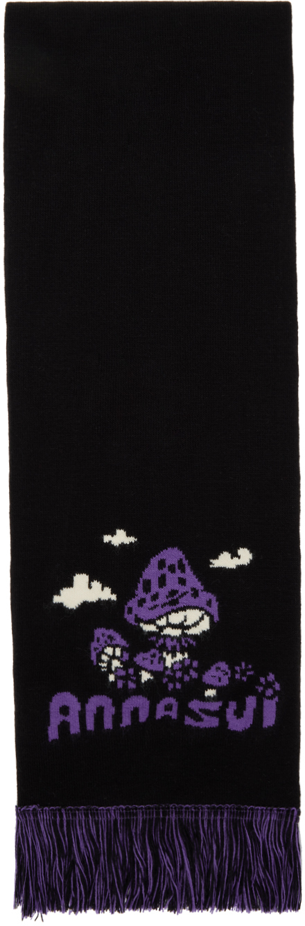 Anna Sui Black Mushroom Scarf In Black Multi