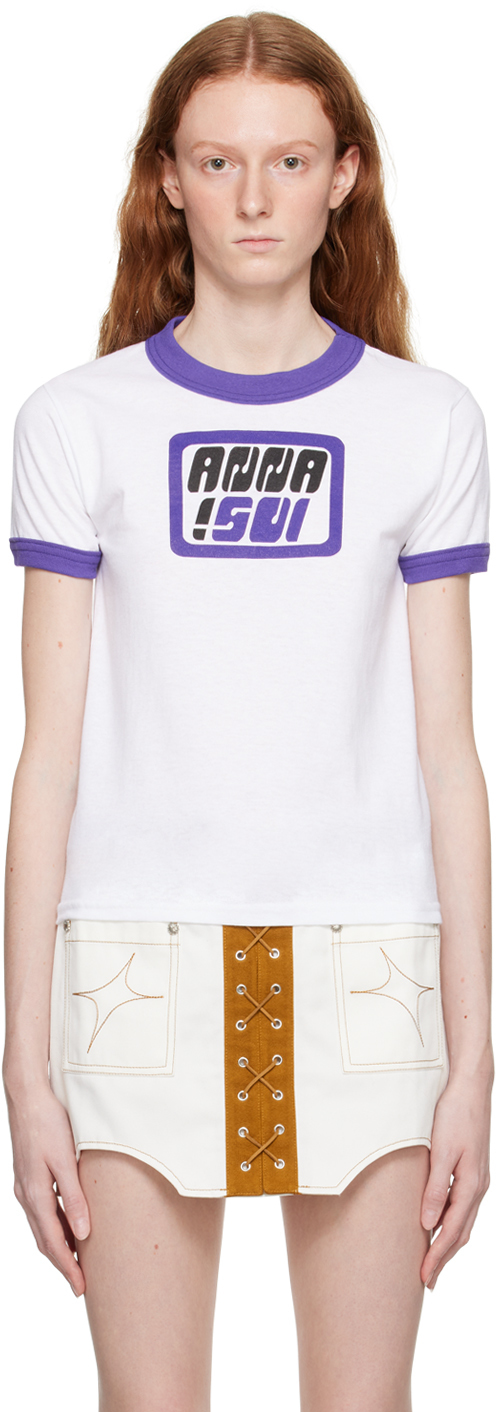 Anna Sui White & Purple Ringer T-Shirt