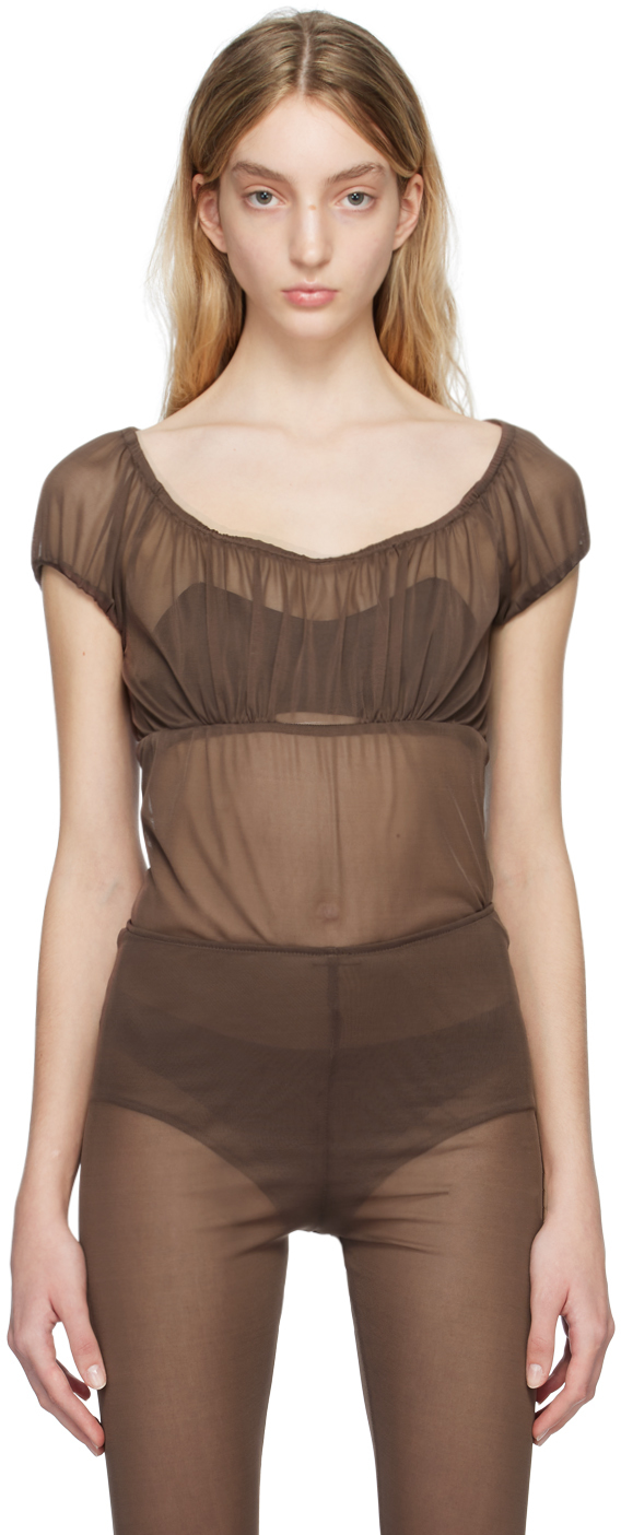 Anna Sui Ssense Exclusive Brown Bodysuit In Cocoa Multi