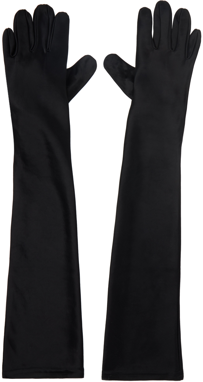 Anna Sui Ssense Exclusive Black Satin Long Gloves