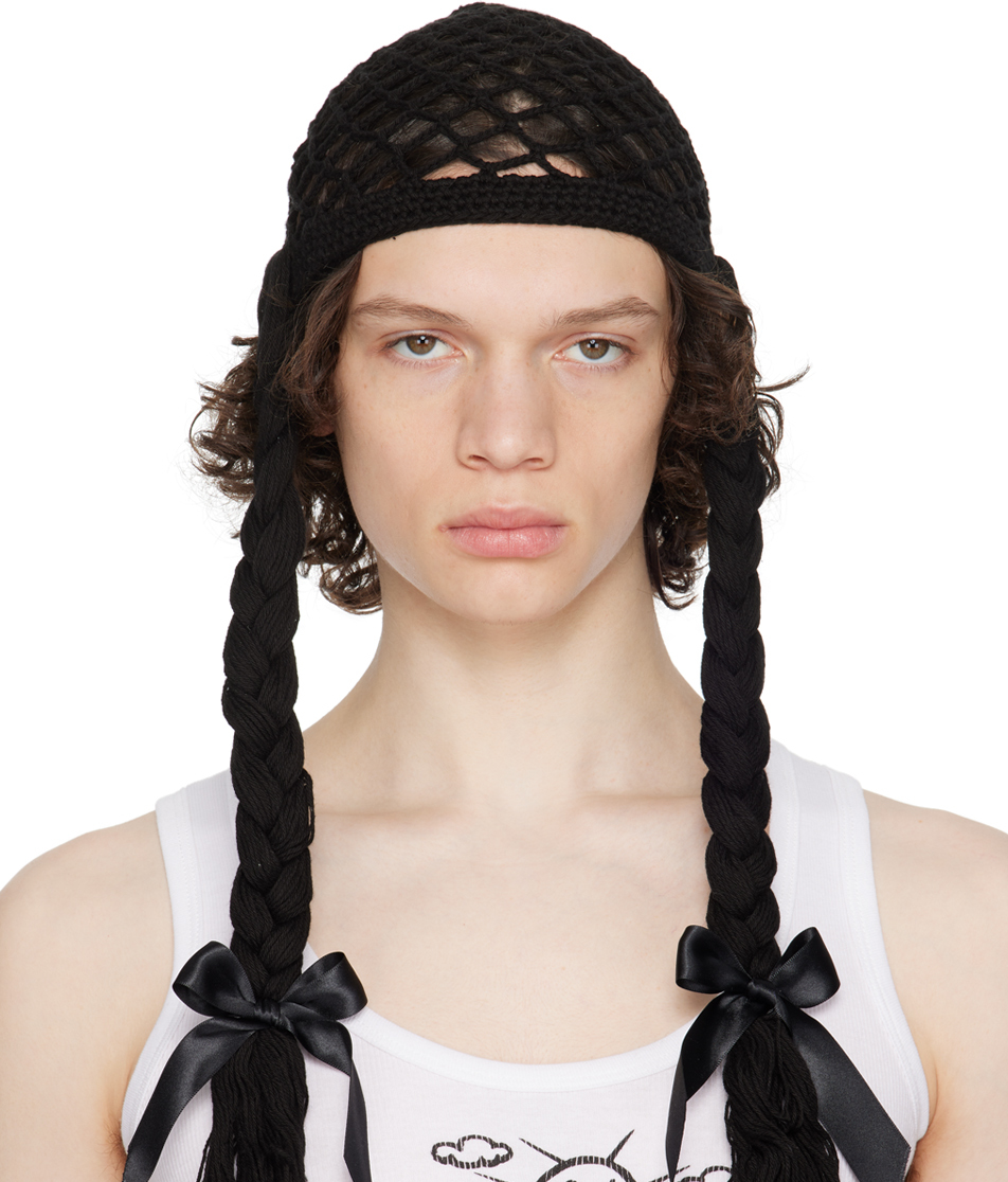 Anna Sui Ssense Exclusive Black Braided Hair Hat