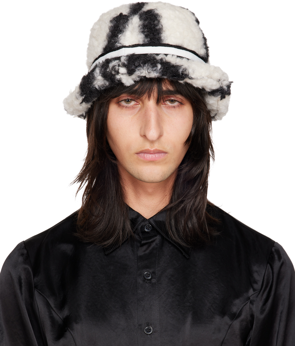 Anna Sui Ssense Exclusive White & Black Windowpane Bucket Hat In White/black