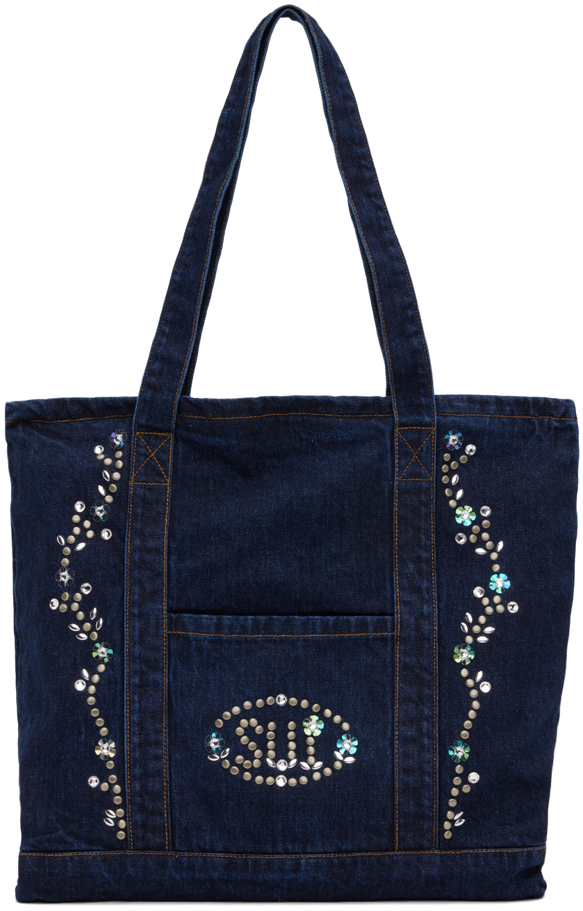 Anna Sui Ssense Exclusive Navy Studded Denim Tote