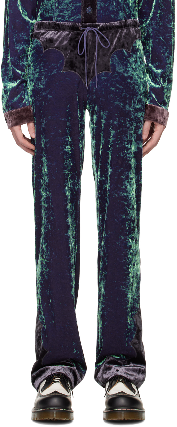 Anna Sui Ssense Exclusive Blue Color Block Trousers In Slate Blue Multi