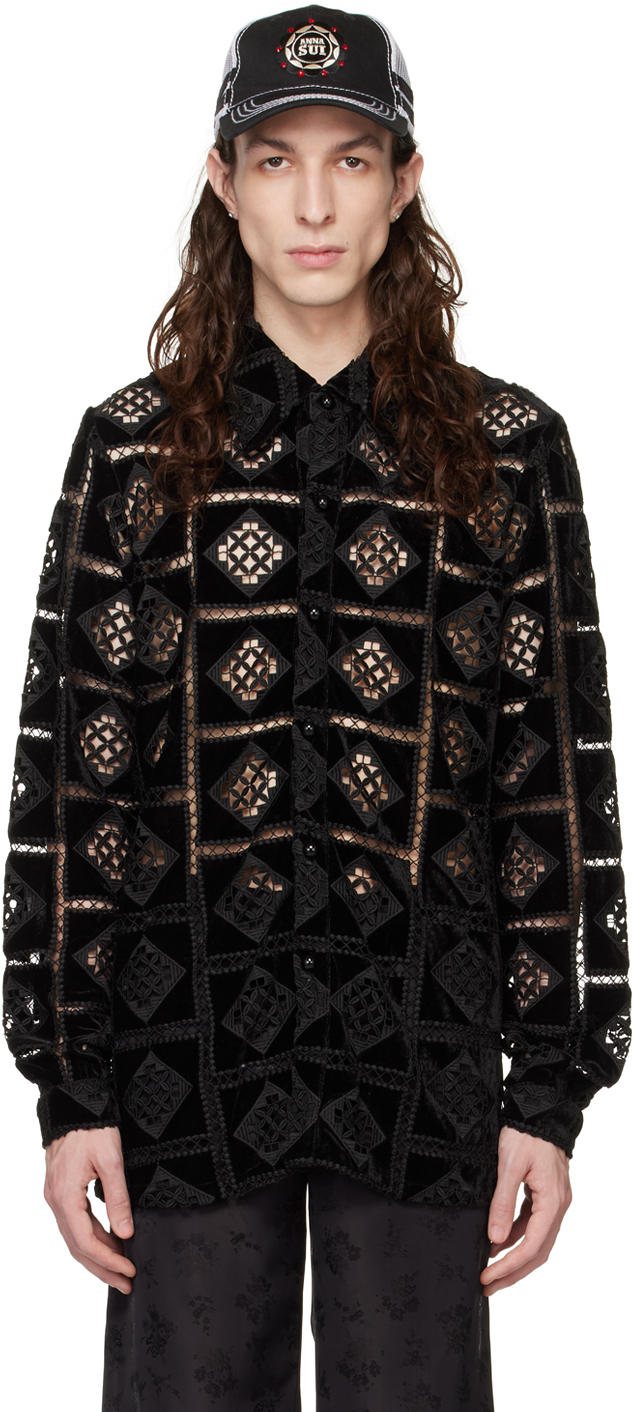 Anna Sui SSENSE Exclusive Black Patchwork Diamonds Jacket