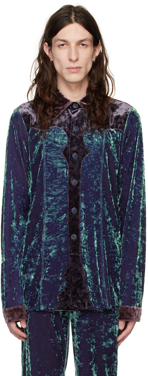 Anna Sui Ssense Exclusive Blue Shirt In Slate Blue Multi