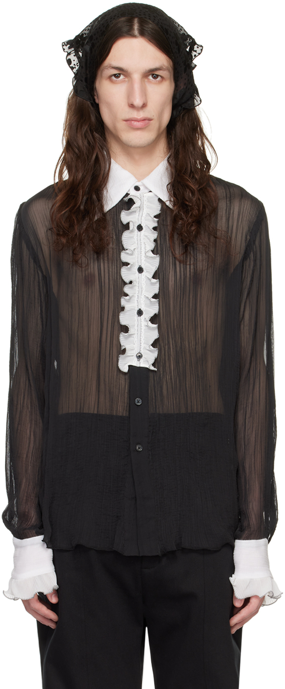 Anna Sui Ssense Exclusive Black Crinkle Shirt In Black/white