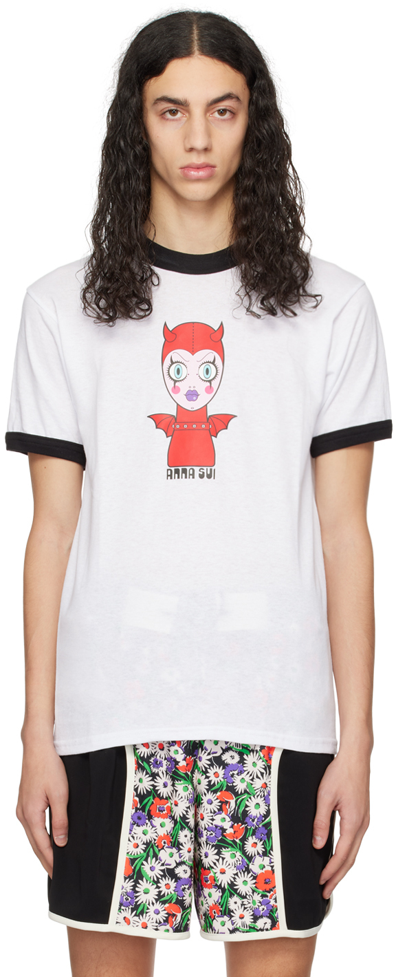 Anna Sui Ssense Exclusive White & Black Devil Dolly Head T-shirt In Black Multi