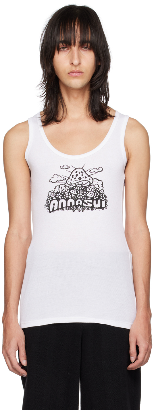 Anna Sui White Mushroom Tank Top