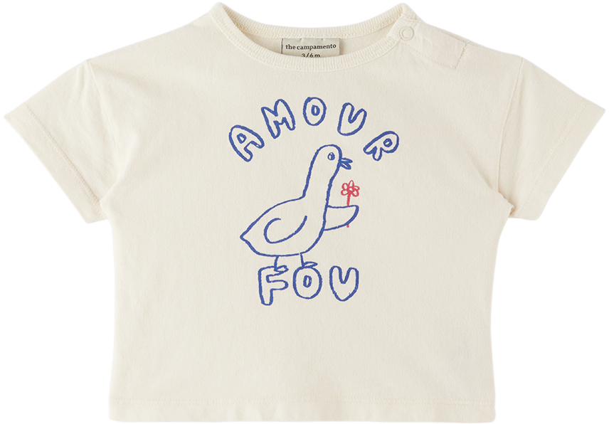 The Campamento Baby Off-white 'amour Fou' T-shirt In Cream