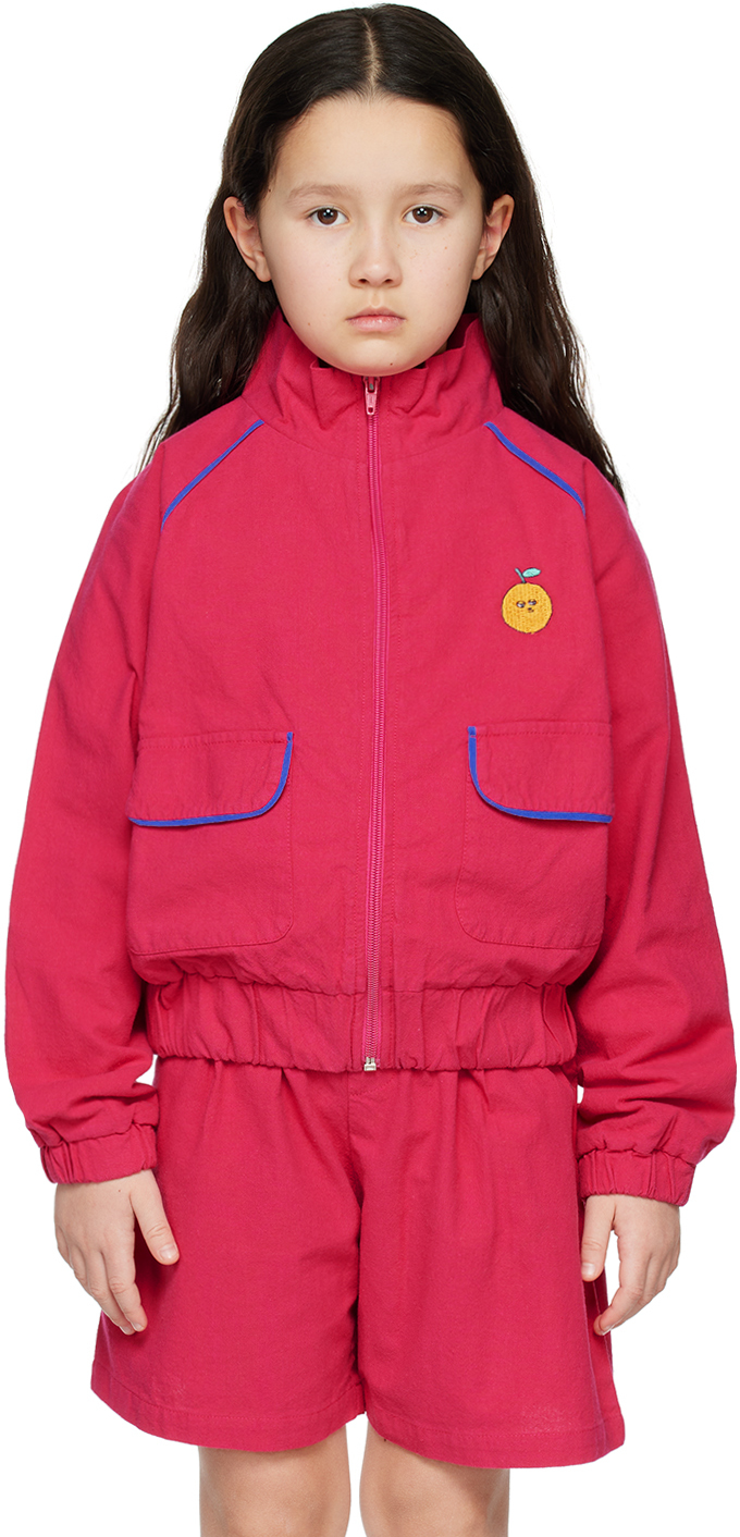 The Campamento Kids Pink Embroidered Jacket In Fuchsia
