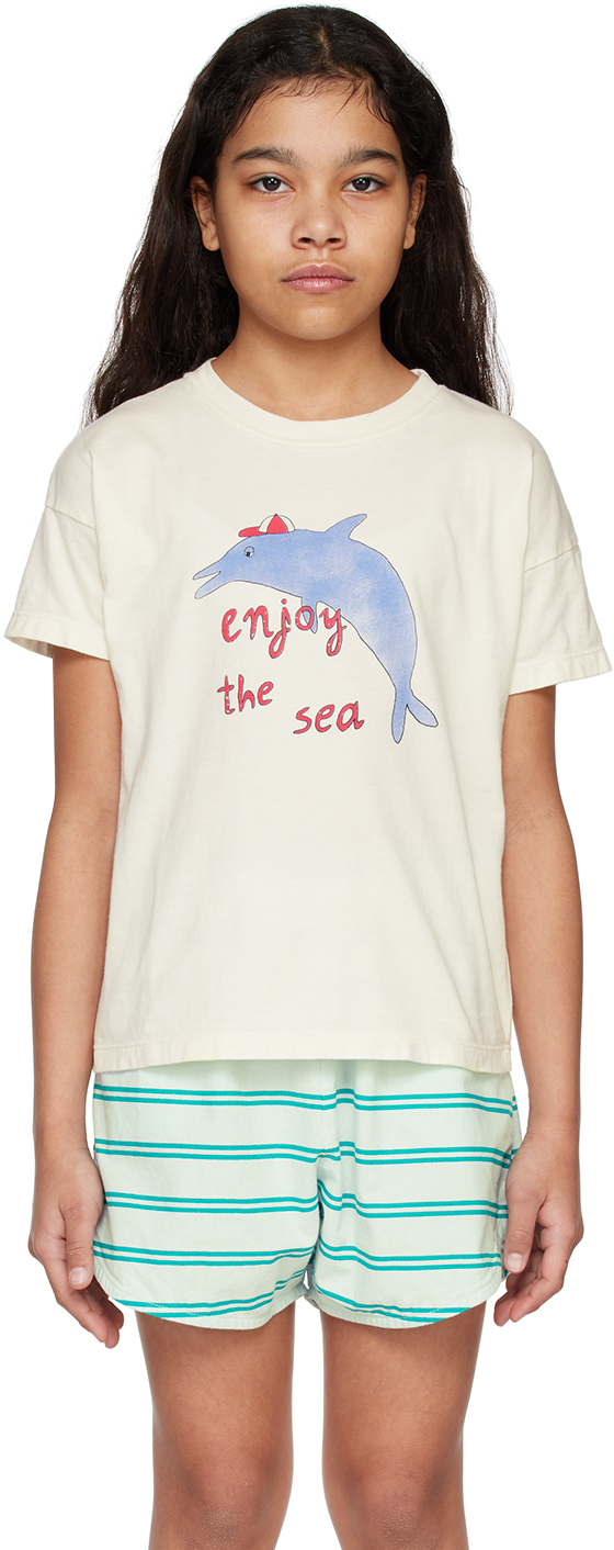 The Campamento Kids Off-white 'enjoy The Sea' T-shirt In Cream