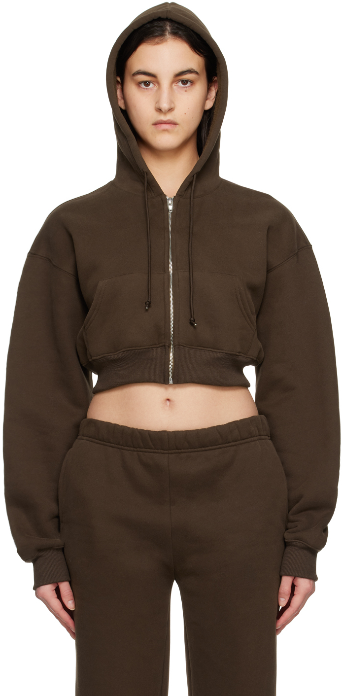 Danielle Guizio Brown Cropped Hoodie | ModeSens