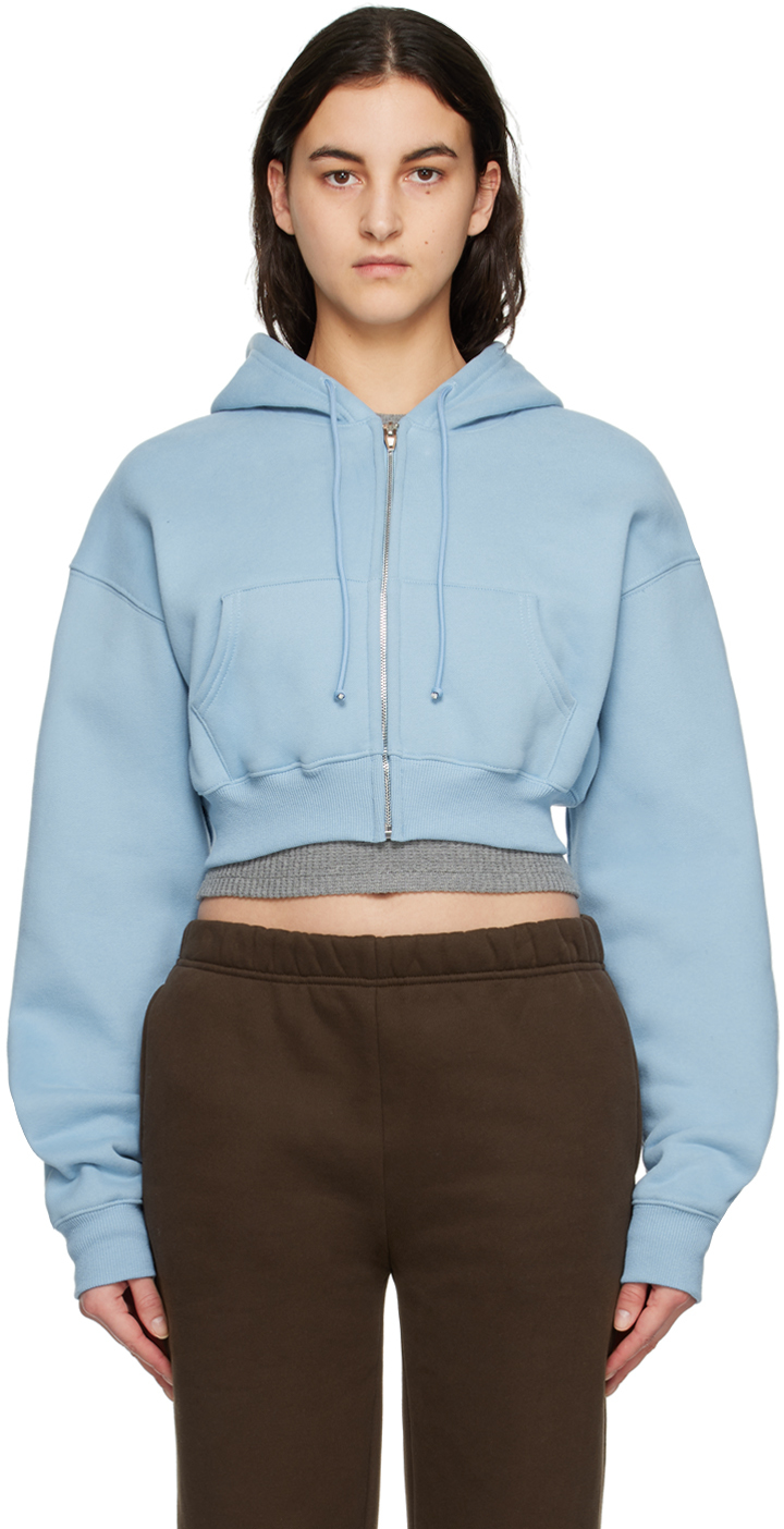Blue Cropped Hoodie by GUIZIO on Sale