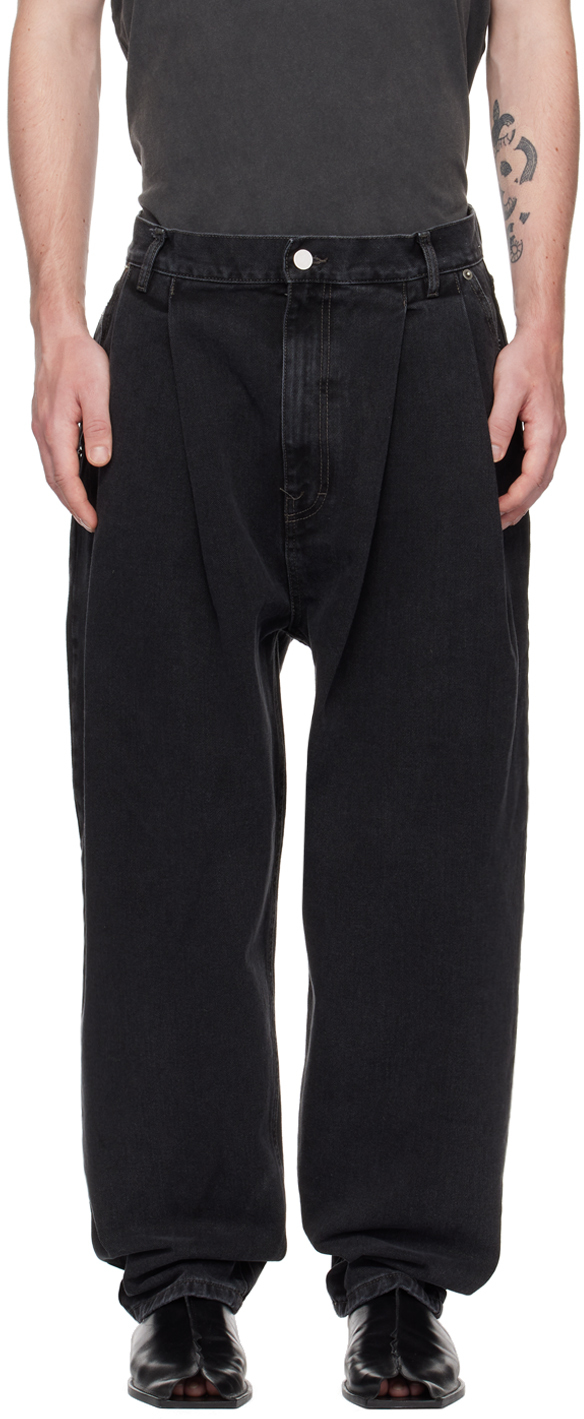 Black Pleated Jeans by Hed Mayner on Sale